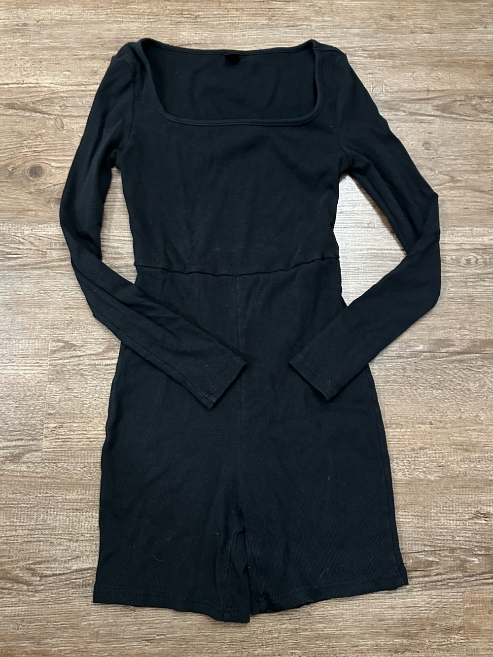 Black Long Sleeve Square Neck Romper